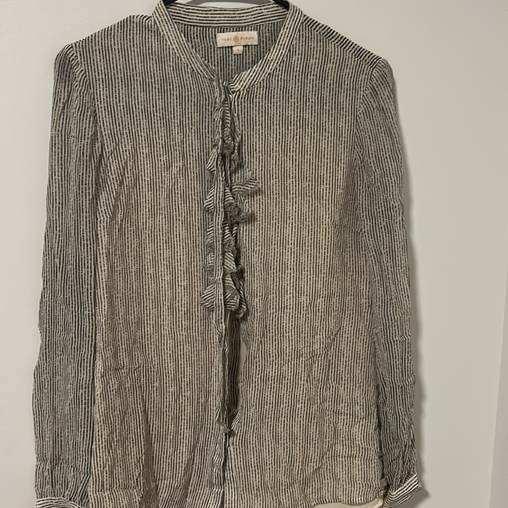Tory Burch 100% Silk Button Down Ruffle Blouse Size Small